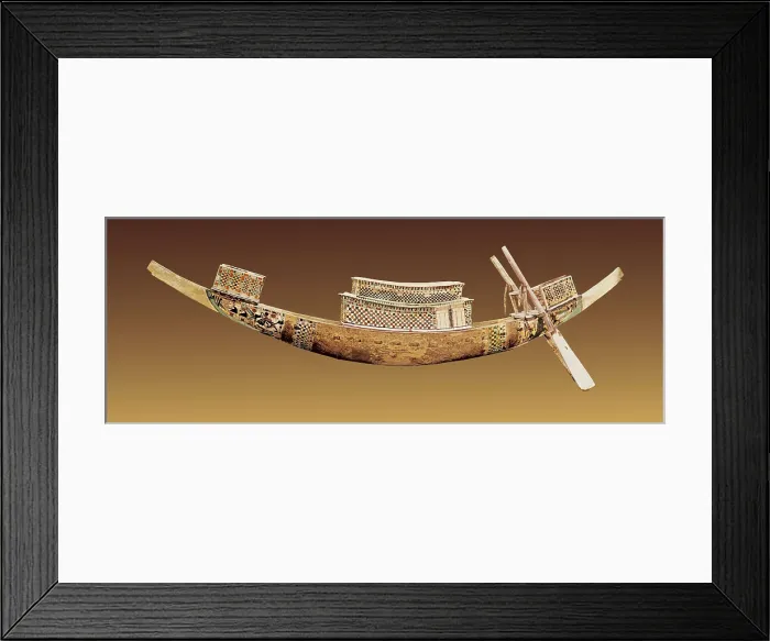 Framed Print : Royal boat. 1375 -1358 BC. Boat model that the Pharaohs probably used for theirs trips to the other side. Treasure of Tutankhamun. Egyptian art. New Kingdom. Sculpture on wood