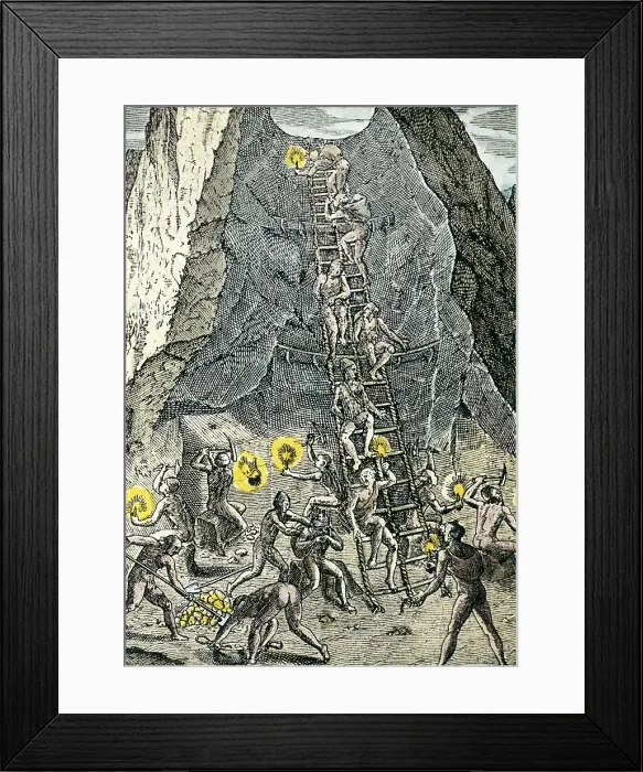 Framed Print : Spanish viceroyalty of Peru (1592). Gold mine in Potos. Etching. AISA / Everett Collection**US SALES ONLY**