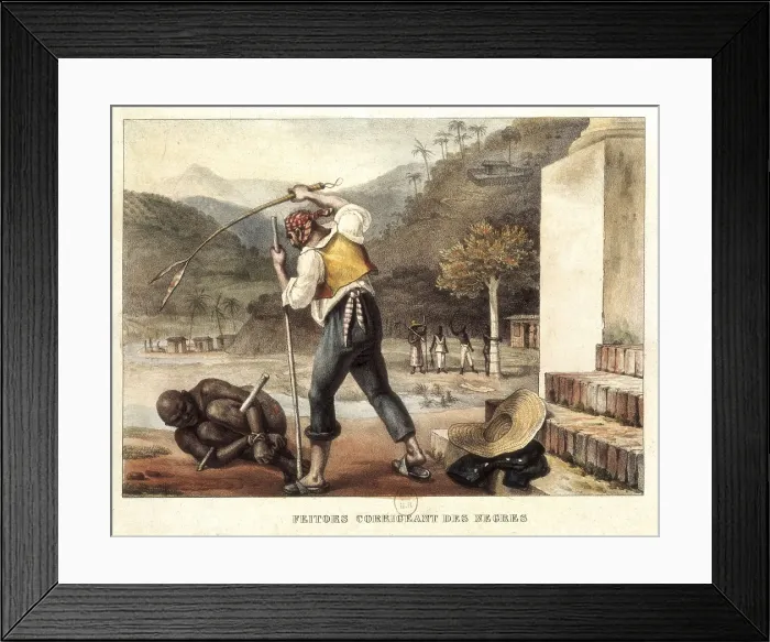 Framed Print : Brazil (s. XIX). Feitor punishing a black slave. Ilustration of 'Voyaqe Pittoresque et Historique au Bresil' (1834-1839) by Jean Baptiste Debret. Litography