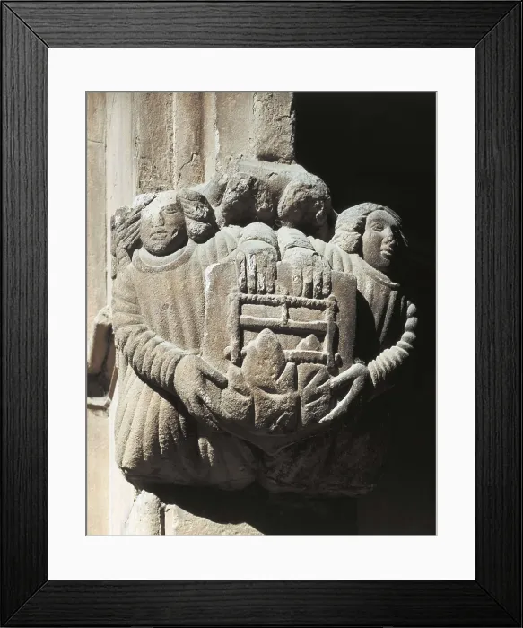 Framed Print : Coat of Arms of Montserrat. SPAIN. Monistrol de Montserrat. Monastery of Montserrat. Romanesque art. Relief on rock. AISA / Everett Collection**US SALES ONLY**