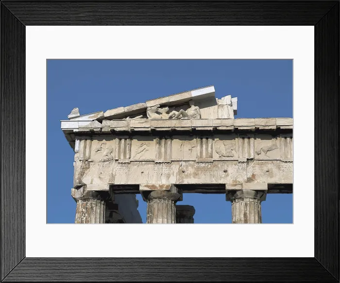 Framed Print : IKTINOS (5th C. BC); PHIDIAS (490 -431 BC); CALCRATES, (5th C. BC). Parthenon. GREECE. ATTICA. Athens. Acropolis. Parthenon. Detail of frieze and tympanum in Dorian style