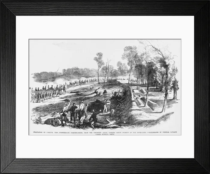 Framed Print : US Civil War, Corinth, Mississippi. Union cavalry pursues retreating Confederates, circa June 1, 1862. Confederate Gen