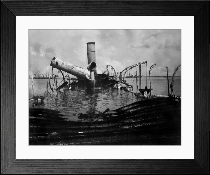 Framed Print : Wreck of Reina Christina, the Spanish flagship, after Battle of Manila Bay, May 1, 1898 (BSLOC_2017_10_64)