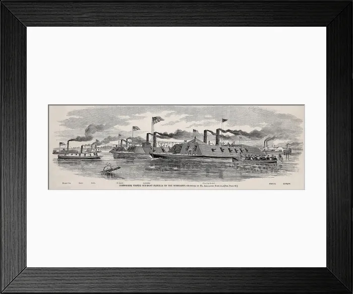 Framed Print : Gun-boat flotilla on the Mississippi River, before the Unions advance south, via the Tennessee River, Jan. 1862, during the US Civil War