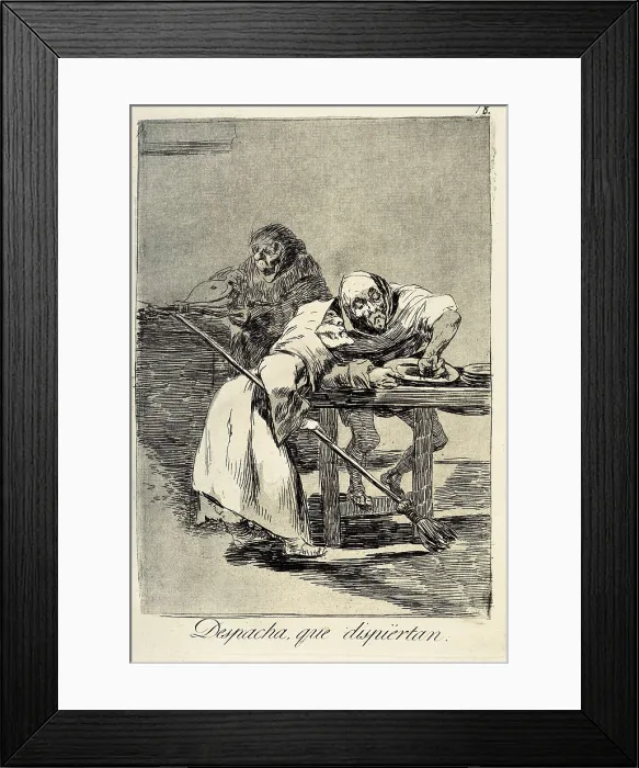 Framed Print : GOYA Y LUCIENTES, Francisco de (1746-1828). Be quick, they are waking up. 1799-1803. Plate 78 of 'Los Caprichos'. Etching. SPAIN. Madrid. National Library