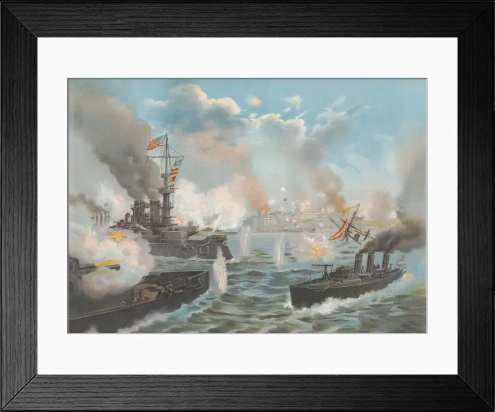 Framed Print : Bombardment of San Juan, Puerto Rico, May 12, 1898 lasted for 3 hours. US Admiral William Sampson's main objective was to engage the Spanish Fleet Framed Print : Bombardment of San Juan, Puerto Rico, May 12, 1898 lasted for 3 hours. US Admiral William Sampson's main objective was to engage the Spanish Fleet