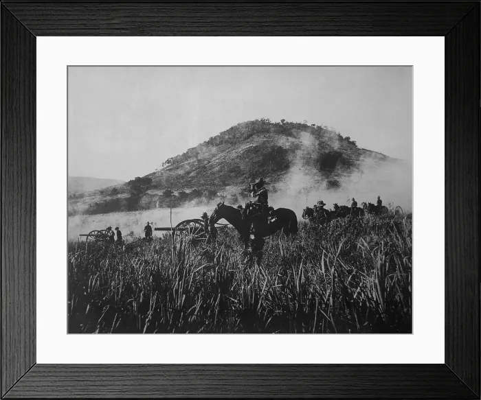 Framed Print : US artillery, shelling at Coamo, on August 9, 1898, while advancing into Puerto Rican interior