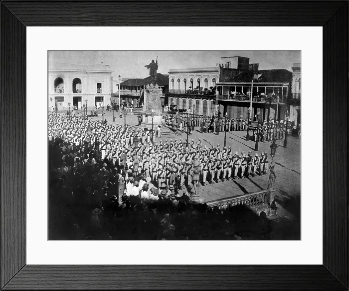 Framed Print : Spanish troops leaving Mayagues, to engage the American forces at Hormiguero, Puerto Rico. August 10, 1898. They outnumbered the US Forces in a surprise ambush