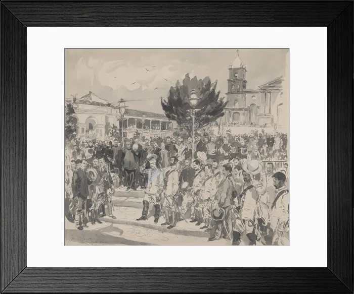 Framed Print : Spanish and American military officers in a plaza in Santiago de Cuba during surrender ceremony, July 17, 1898 (BSLOC_2017_10_58)