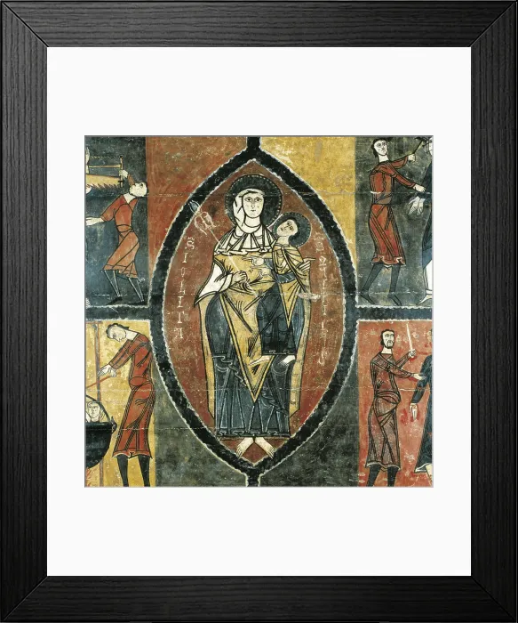 Framed Print : Altar frontal from Durro. 11th c. Detail. Romanesque art. Tempera on wood. SPAIN. Barcelona. National Art Museum of Catalonia. Proc: SPAIN. Vall de Bo. Durro. Church of St