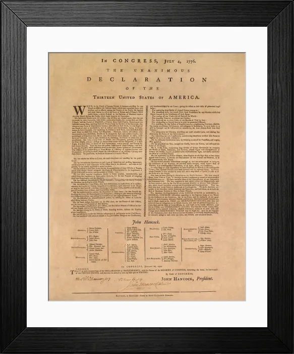 Framed Print : An authenticated copy of the Declaration of Independency, with the names of the members of Congress, distributed to each of the United States in January 1777 Framed Print : An authenticated copy of the Declaration of Independency, with the names of the members of Congress, distributed to each of the United States in January 1777