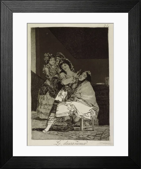 Framed Print : GOYA Y LUCIENTES, Francisco de (1746-1828). She fleeces him. 1799. Plate 35 of 'Los Caprichos', etching and burnished aquatint. Etching; Engraving. SPAIN. Madrid