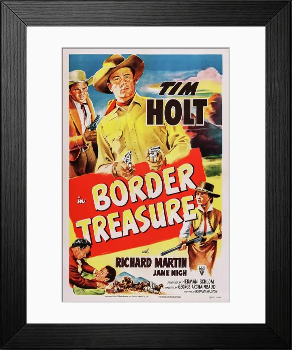 Framed Print : BORDER TREASURE, US poster, top from left: Richard Martin, Tim Holt, bottom right: Inez Cooper, 1950