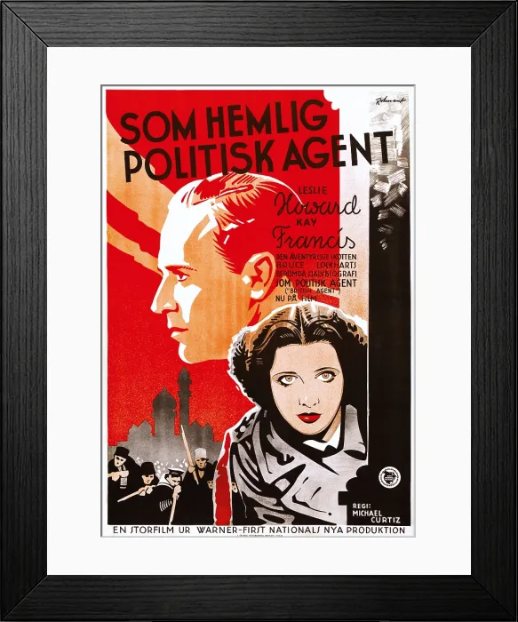 Framed Print : BRITISH AGENT, (aka SOM HEMLIG POLITISK AGENT), Swedish poster, Leslie Howard (top), Kay Franics, 1934