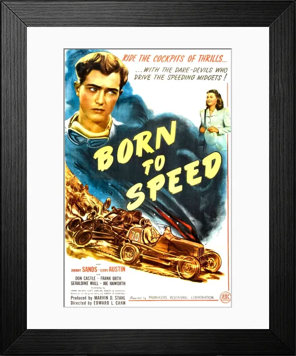 Framed Print : BORN TO SPEED, top l-r: Johnny Sands, Vivian Austin on poster art, 1947