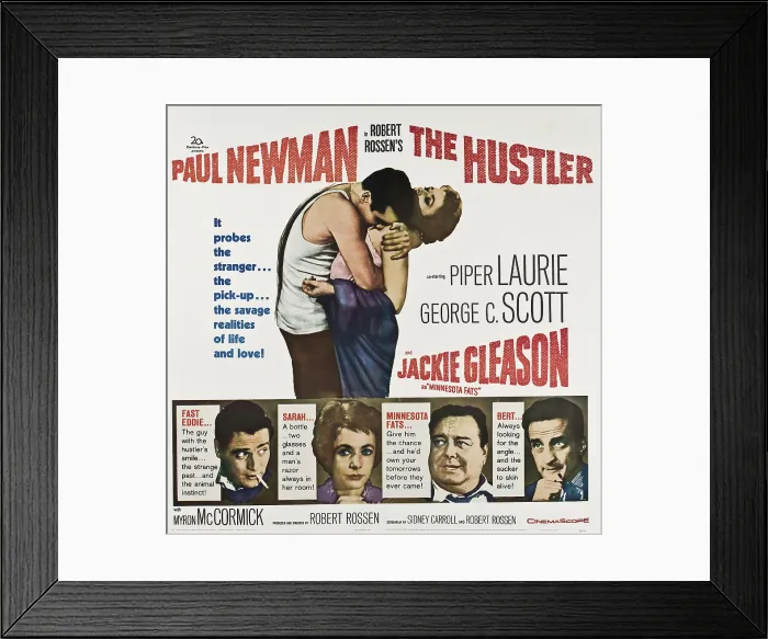 Framed Print : THE HUSTLER, US poster, top from left: Paul Newman, Piper Laurie, bottom from left: Paul Newman, Piper Laurie, Jackie Gleason, George C