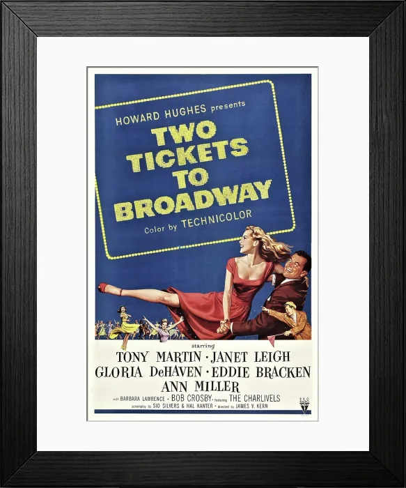 Framed Print : TWO TICKETS TO BROADWAY, top l-r: Janet Leigh, Tony Martin, bottom l-r: Ann Miller, Gloria De Haven, Eddie Bracken on poster art, 19 Framed Print : TWO TICKETS TO BROADWAY, top l-r: Janet Leigh, Tony Martin, bottom l-r: Ann Miller, Gloria De Haven, Eddie Bracken on poster art, 19