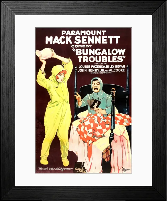 Framed Print : BUNGALOW TROUBLES, from left, Louise Fazenda, Billy Bevan, 1920 Framed Print : BUNGALOW TROUBLES, from left, Louise Fazenda, Billy Bevan, 1920