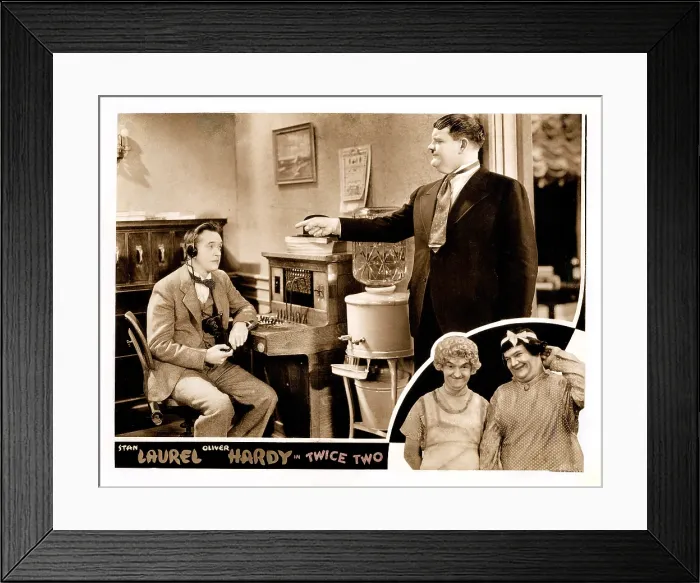 Framed Print : TWICE TWO, lobbycard, Stan Laurel (left, front and back), Oliver Hardy (right, front and back), 1933 Framed Print : TWICE TWO, lobbycard, Stan Laurel (left, front and back), Oliver Hardy (right, front and back), 1933