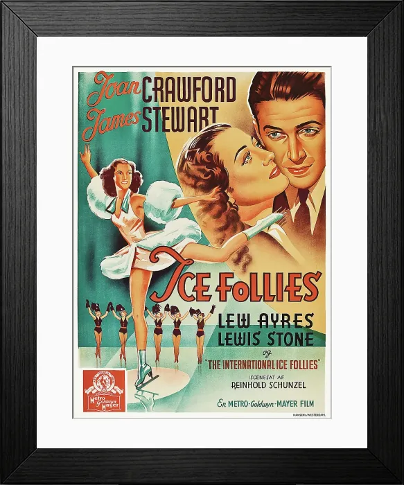 Framed Print : THE ICE FOLLIES OF 1939, (aka ICE FOLLIES), right from left: Joan Crawford, James Stewart on Belgian poster art, 1939