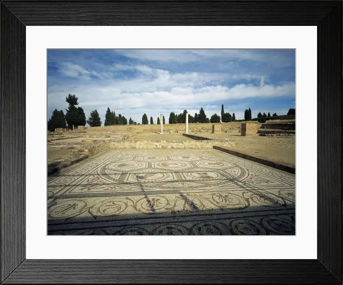 Framed Print : SPAIN. ANDALUSIA. SEVILLA. Santiponce. Italica. Roman House of the Planetarium (2nd c. AD). Mosaic with the days of the week. Roman art. Early Empire. Mosaic; Architecture