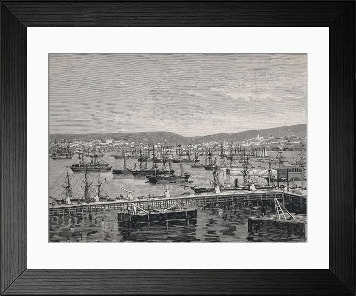 Framed Print : Chile (1844). Valparaso. The harbour and the city from the unloading dock. Etching. AISA / Everett Collection**US SALES ONLY**