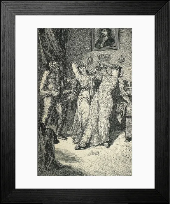 Framed Print : POE, Edgar Allan (1809-1849). 'Historias Extraordinarias' (Extraordinary Tales). Illustration by Xumetra (Barcelpna, 1887). Etching. SPAIN. Barcelona