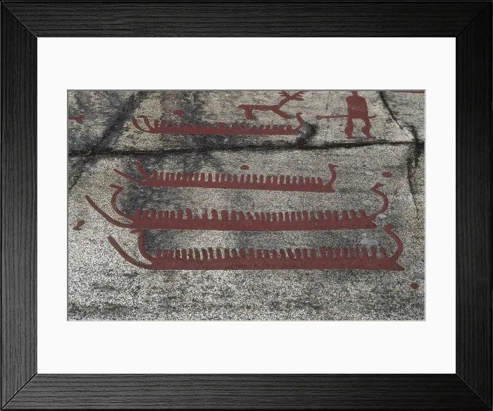 Framed Print : SWEDEN. Tanum. Tanum petroglyphs. Fossum Rock. Boats. Bronze Age. Painting. AISA / Everett Collection**US SALES ONLY**