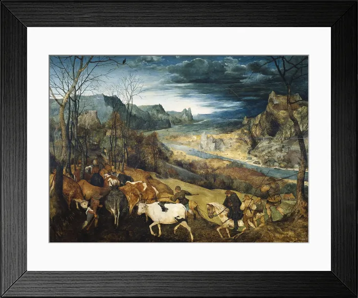 Framed Print : Breugel, Pieter, The Elder, called 'Peasant Bruegel' (1525-1569). The Return of the Herd. 1565. Work from a series on the seasons divided in six paintings. Flemish art