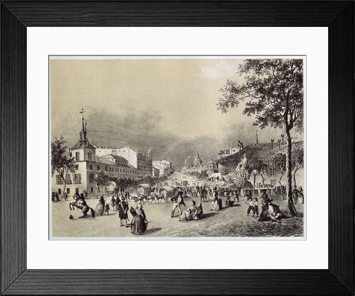 Framed Print : Spain (19th c.). Madrid. Alcal Street. Drawing and engraving by Francesc Xavier Parcerisa for the work 'Recuerdos y bellezas de Espaa'. Litography. SPAIN. Madrid