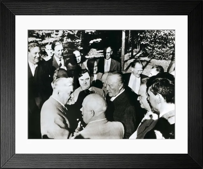 Framed Print : ADENAUER, Konrad (1876-1967). Visit to Moscow in 1955 to restore diplomatic relations with the Soviet Union. AISA / Everett Collection**US SALES ONLY** Framed Print : ADENAUER, Konrad (1876-1967). Visit to Moscow in 1955 to restore diplomatic relations with the Soviet Union. AISA / Everett Collection**US SALES ONLY**