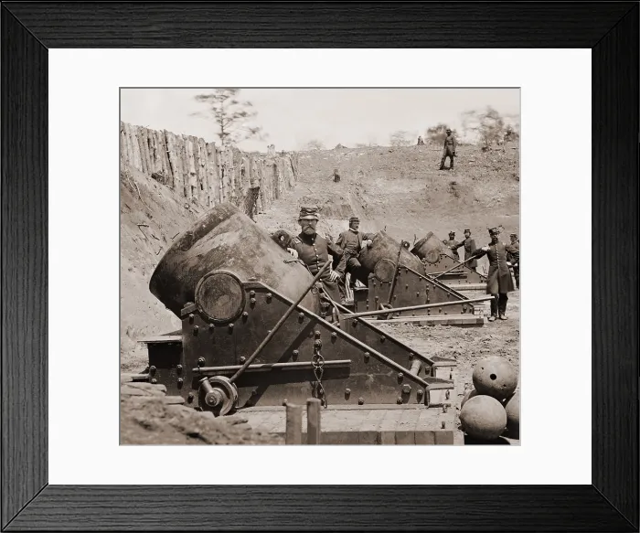 Framed Print : US Civil War, Peninsula Campaign, April-August, 1862. Union battery No. 4 near Yorktown had ten 13 inch mortars each weighing 20, 000 pounds in fortifications at Yorktown