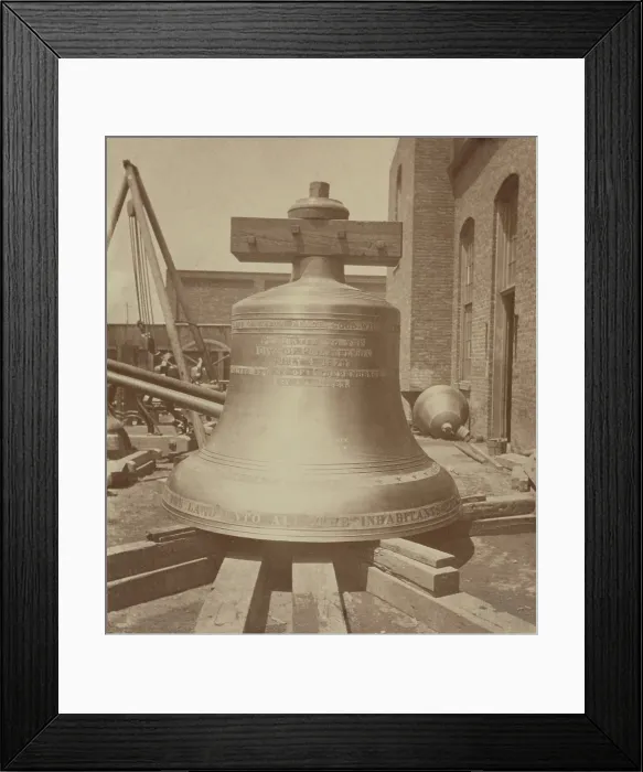 Framed Print : The Centennial Bell, was a replica of the Liberty Bell, as seen in the foundry where it was cast in 1776