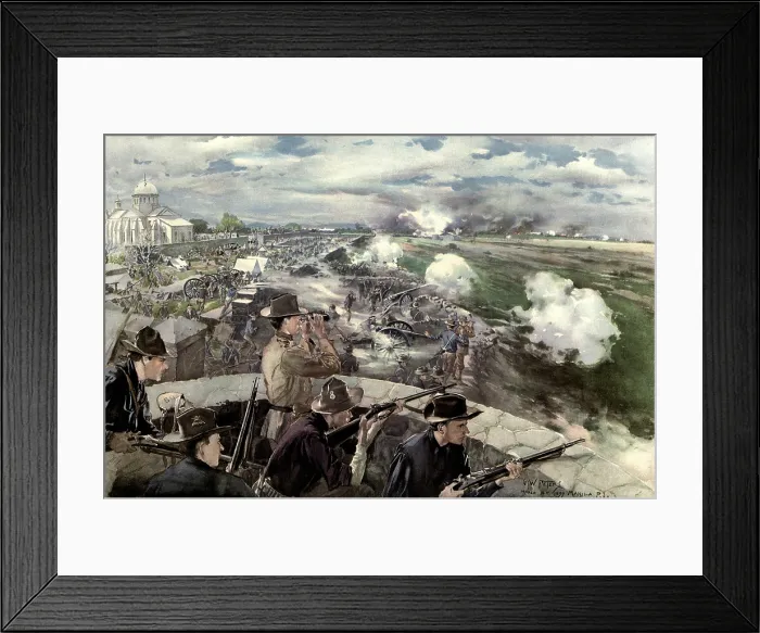 Framed Print : Battle of Caloocan, (2nd Battle of Manilla), Feb. 10, 1899, Philippine-American War. Battery of the Utah Artillery is in the middle foreground