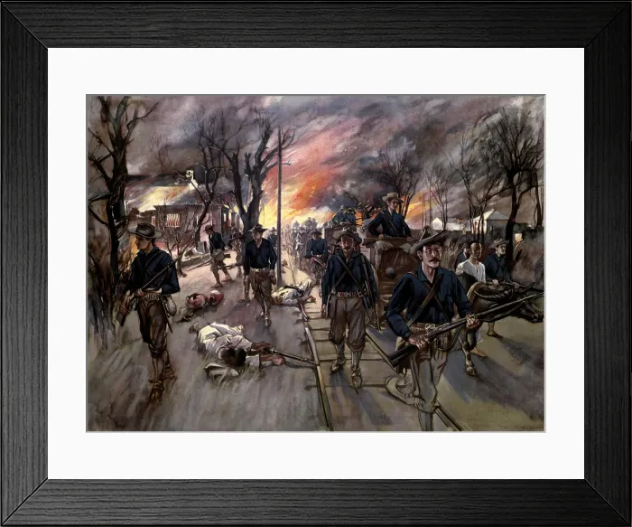 Framed Print : 20th Kansas Volunteers marching through Caloocan at night after the battle of Feb. 10, 1899. Colonel Frederick Funston's unit guards an ammunition-train Framed Print : 20th Kansas Volunteers marching through Caloocan at night after the battle of Feb. 10, 1899. Colonel Frederick Funston's unit guards an ammunition-train