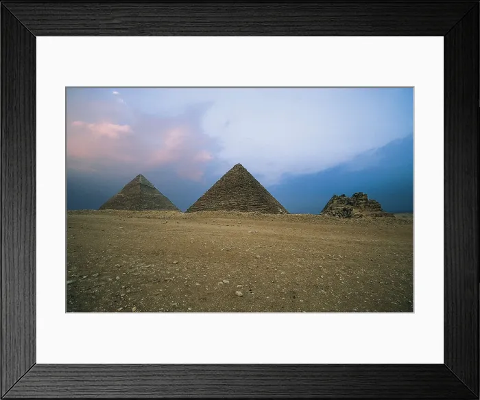 Framed Print : EGYPT. GIZA. Giza. Pyramids of Menkaure, Khafre and Khufu. Egyptian art. Old Kingdom. Architecture. AISA / Everett Collection**US SALES ONLY** Framed Print : EGYPT. GIZA. Giza. Pyramids of Menkaure, Khafre and Khufu. Egyptian art. Old Kingdom. Architecture. AISA / Everett Collection**US SALES ONLY**