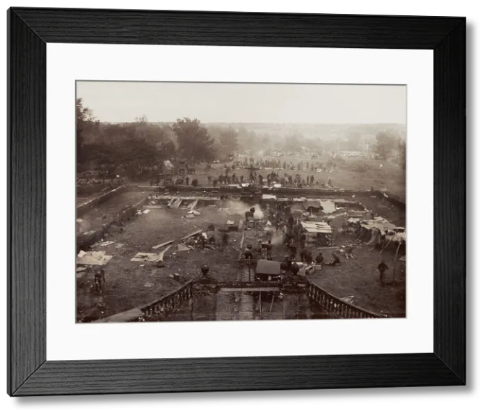 Framed Print : California and Idaho troops in churchyard at San Pedro Macati, in Pasig, March 14-15, 1899