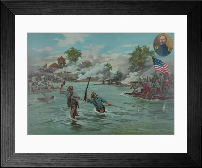 Framed Print : Col. Funston and 20th Kansas volunteers crossing the Pampanga river under heavy fire Framed Print : Col. Funston and 20th Kansas volunteers crossing the Pampanga river under heavy fire