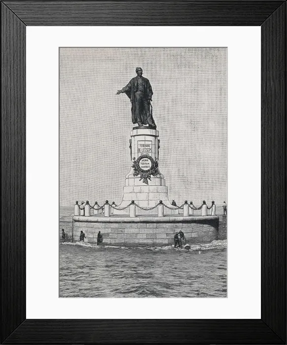 Framed Print : Lesseps, Ferdinand, vicomte de (1805-1894). Reproduction of the monument to Lesseps erected in Port-Said. Engraving (1899). Etching. AISA / Everett Collection**US SALES ONLY**