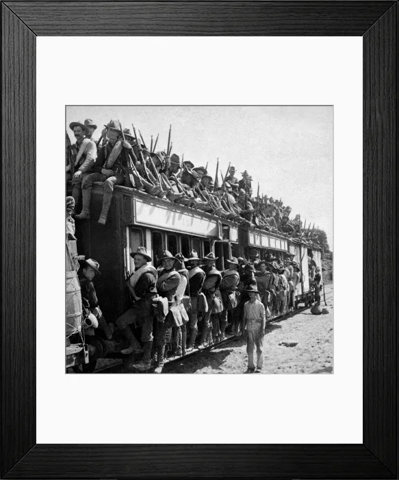 Framed Print : 17th Infantry going to the front in a train during the Philippine-American War