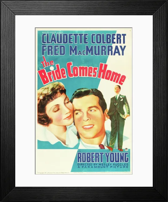 Framed Print : THE BRIDE COMES HOME, l-r: Claudette Colbert, Fred MacMurray on U.S. poster art, 1935