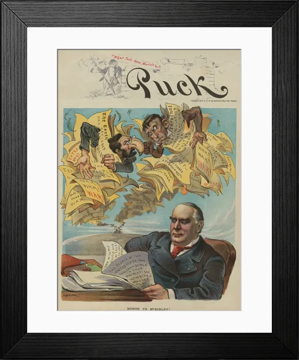 Framed Print : HONOR TO MCKINLEY! Political cartoon from Puck Magazine, Mar. 23, 1898