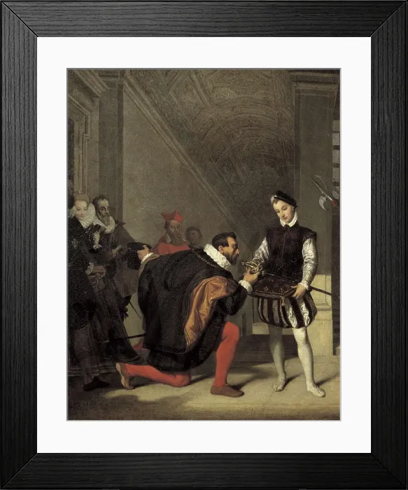 Framed Print : INGRES, Jean-Auguste-Dominique (1780-1867). Don Pedro of Toledo, Ambassador of Philip of Spain, Kissing the Sword of Henri IV of France. 1831. Oil on wood. FRANCE. Paris