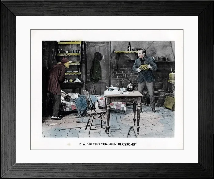 Framed Print : BROKEN BLOSSOMS, US lobbycard, from left: Richard Barthelmess, Lillian Gish, Donald Crisp, 1919