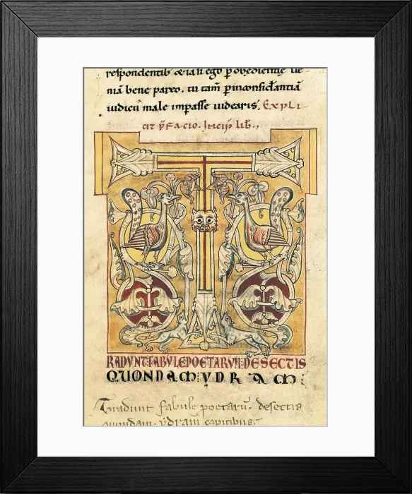 Framed Print : CASIANO, Juan (360-435). Chapter letter of the book 'De Incarnatione Domini contra Nestorium'. Manuscript from the 12th c. Romanesque art. Miniature Painting. SPAIN Framed Print : CASIANO, Juan (360-435). Chapter letter of the book 'De Incarnatione Domini contra Nestorium'. Manuscript from the 12th c. Romanesque art. Miniature Painting. SPAIN