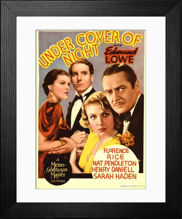 Framed Print : UNDER COVER OF NIGHT, from left: Florence Rice, Nat Pendleton, Sara Haden, Henry Daniell on midget window card, 1937 Framed Print : UNDER COVER OF NIGHT, from left: Florence Rice, Nat Pendleton, Sara Haden, Henry Daniell on midget window card, 1937