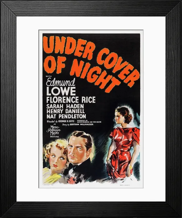 Framed Print : UNDER COVER OF NIGHT, US poster, from left: Florence Rice, Edmund Lowe, Marla Shelton, 1937