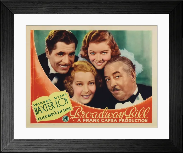 Framed Print : BROADWAY BILL, US lobbycard, front: Helen Vinson, Walter Connolly; back: Warner Baxter, Myrna Loy, 1934