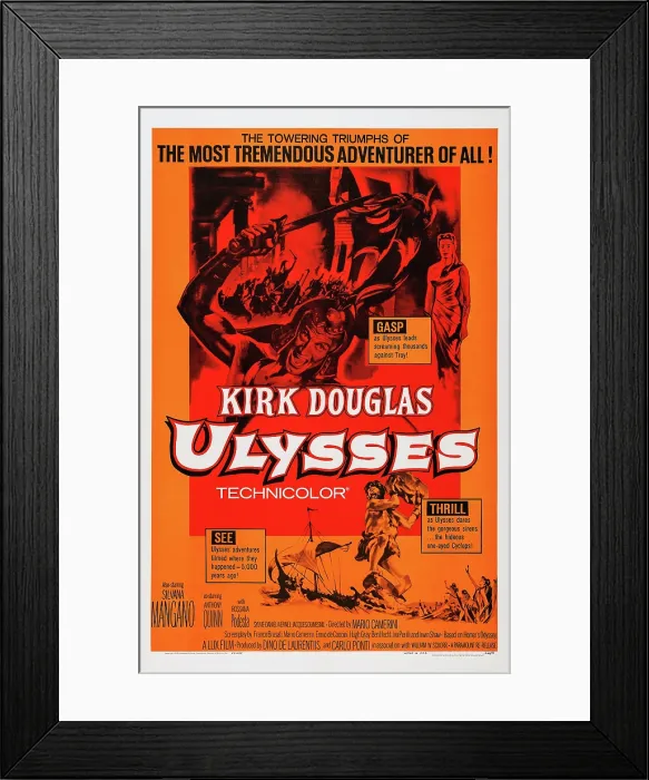 Framed Print : ULYSSES, Kirk Douglas on poster art, 1954