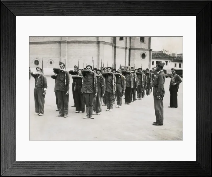 Framed Print : Spain. Civil War (1936-1939). Military training of Republican militians in Cuatro Caminos (Madrid). Private Collection. AISA / Everett Collection**US SALES ONLY**